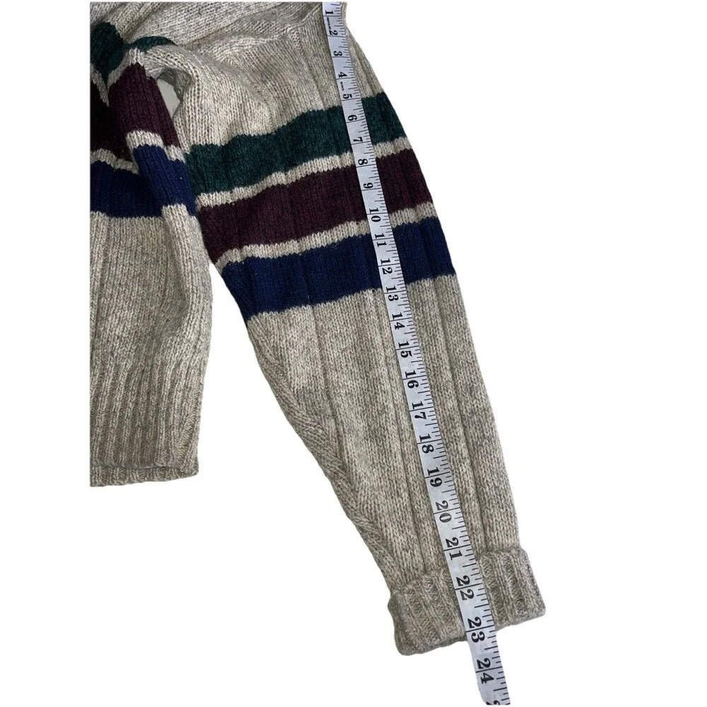 Vintage 1990s Eddie Bauer Mens Striped Wool Cowl Neck Chunky Sweater L